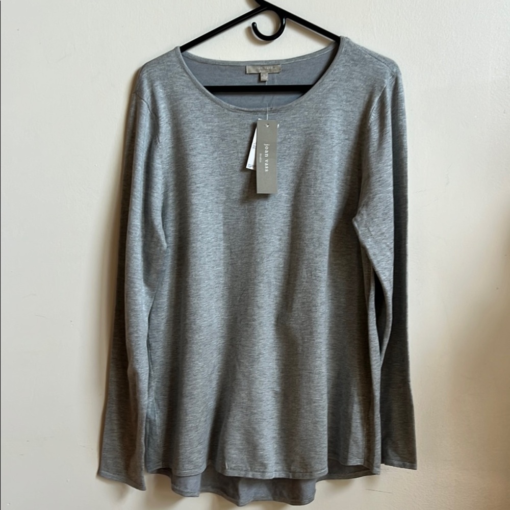 Joan Vass Gray Fitted Long Sleeve Shirt NWT